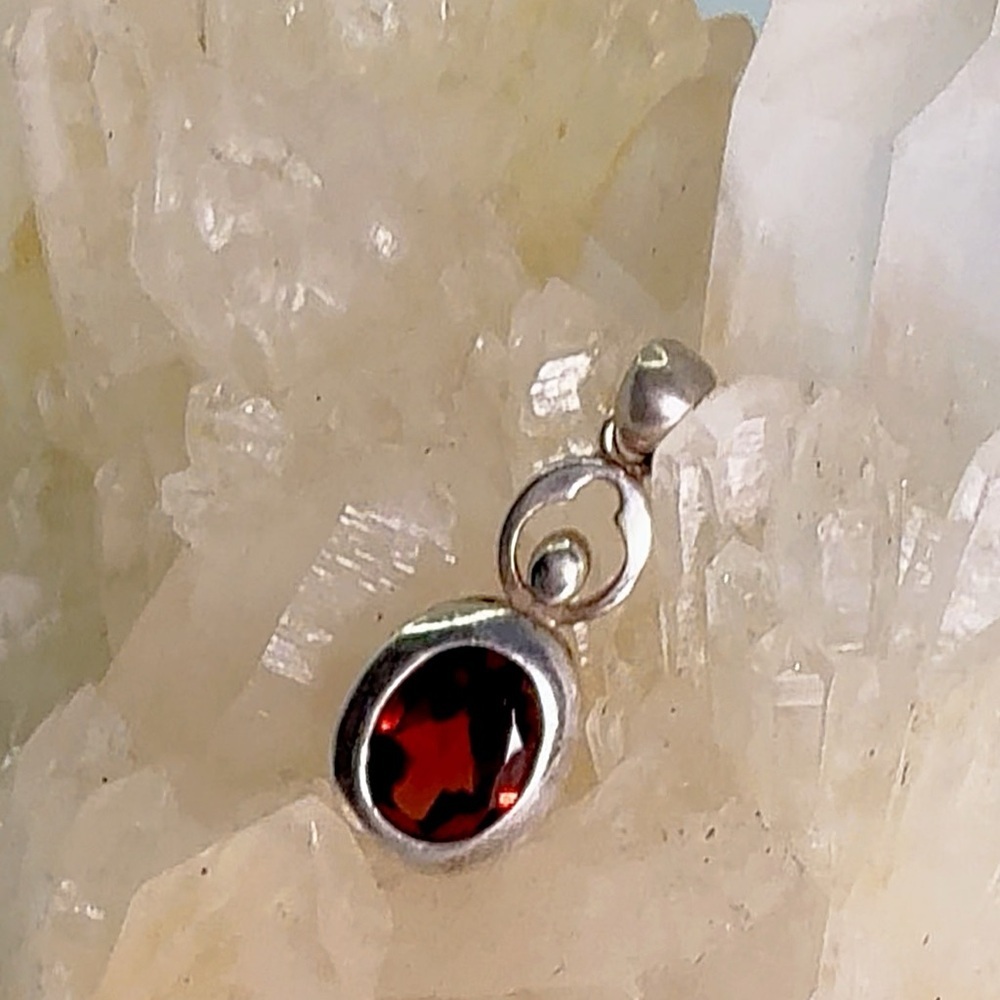 Elegant Silver and Red Gemstone Pendant